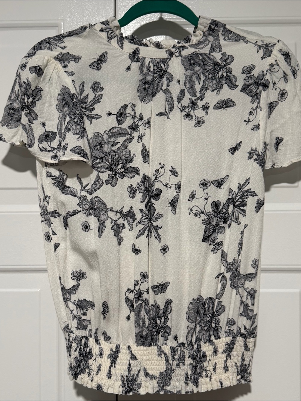Rose & Olive Cream Blouse with Black Floral Print